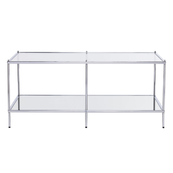 Homeroots 42" Chrome Glass And Metal Rectangular Mirrored Coffee Table   402091