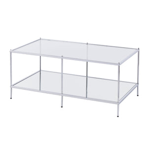 Homeroots 42" Chrome Glass And Metal Rectangular Mirrored Coffee Table   402091