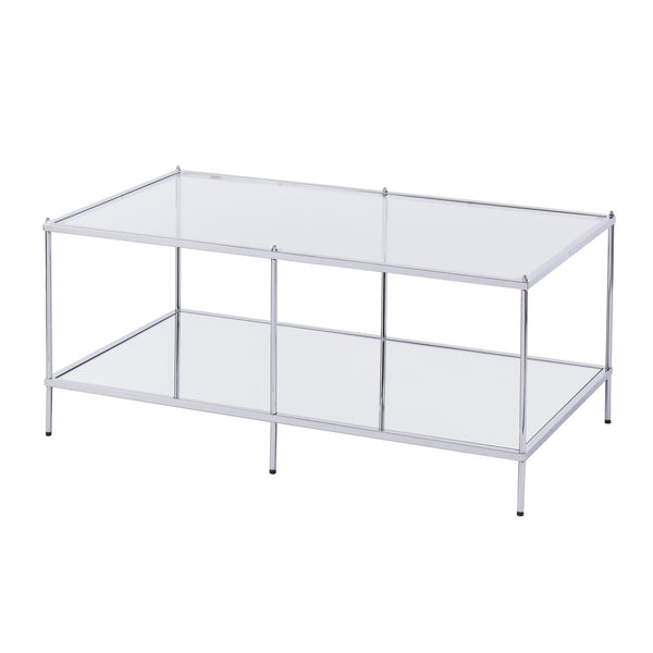 Homeroots 42" Chrome Glass And Metal Rectangular Mirrored Coffee Table   402091