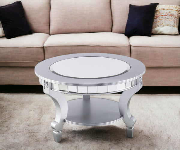 Homeroots 29" Silver Mirrored And Metal Round Mirrored Coffee Table   402092