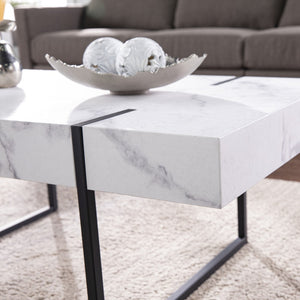 Homeroots 43" White And Black Faux Marble And Metal With Iron Coffee Table   402093