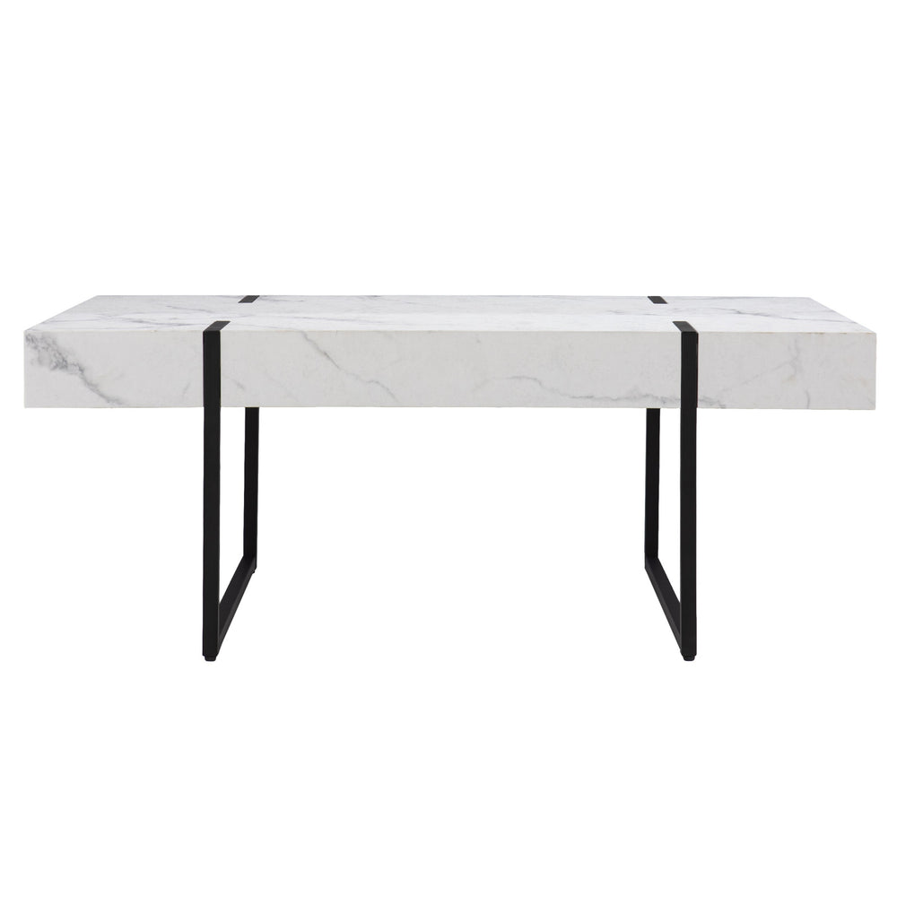 Homeroots 43" White And Black Faux Marble And Metal With Iron Coffee Table   402093