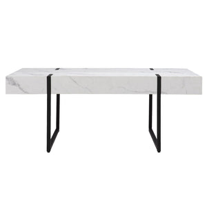Homeroots 43" White And Black Faux Marble And Metal With Iron Coffee Table   402093