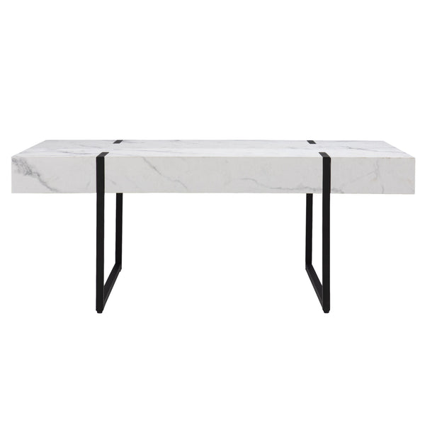 Homeroots 43" White And Black Faux Marble And Metal With Iron Coffee Table   402093