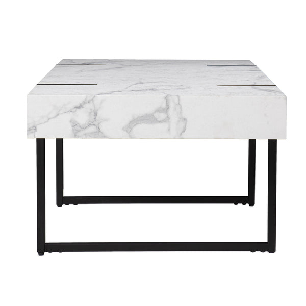 Homeroots 43" White And Black Faux Marble And Metal With Iron Coffee Table   402093
