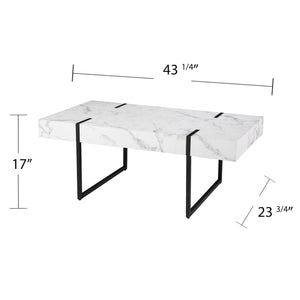 Homeroots 43" White And Black Faux Marble And Metal With Iron Coffee Table   402093
