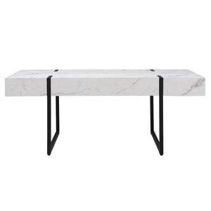HomeRoots 43" White Faux Marble Coffee Table with Black Metal Base - Modern Design for Versatile Living Spaces 402093