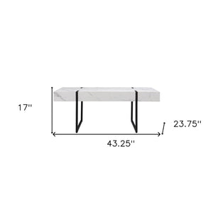 HomeRoots 43" White Faux Marble Coffee Table with Black Metal Base - Modern Design for Versatile Living Spaces 402093