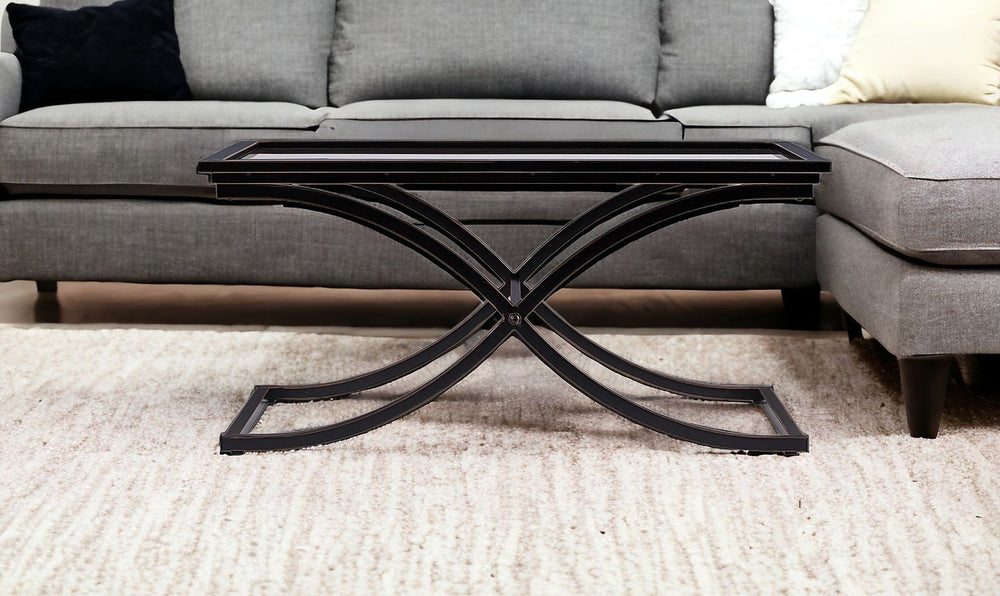 Homeroots 42" Black Glass And Metal Rectangular Coffee Table   402094