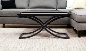 Homeroots 42" Black Glass And Metal Rectangular Coffee Table   402094