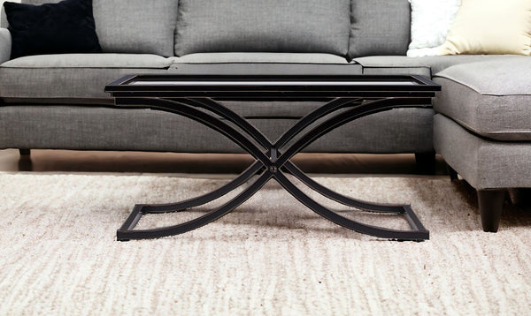 Homeroots 42" Black Glass And Metal Rectangular Coffee Table   402094