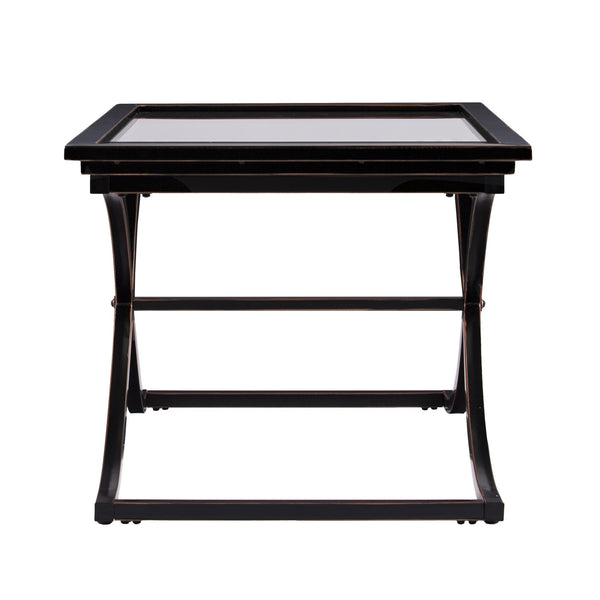 Homeroots 42" Black Glass And Metal Rectangular Coffee Table   402094