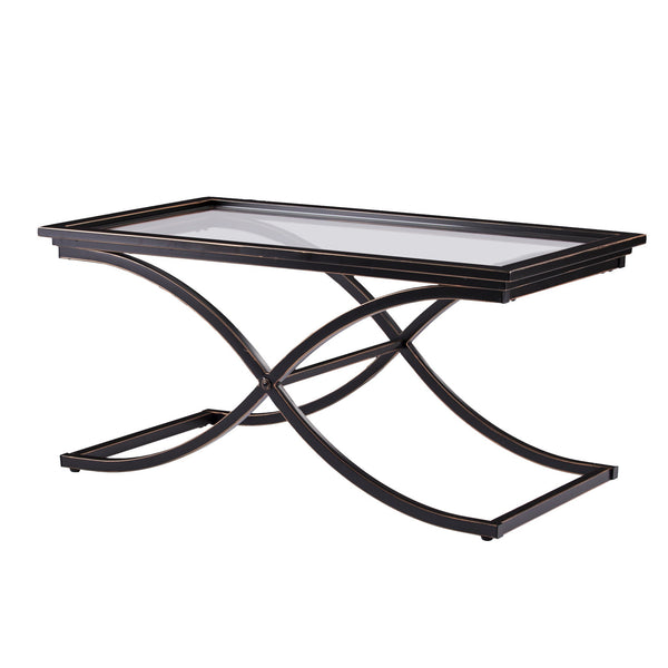Homeroots 42" Black Glass And Metal Rectangular Coffee Table   402094