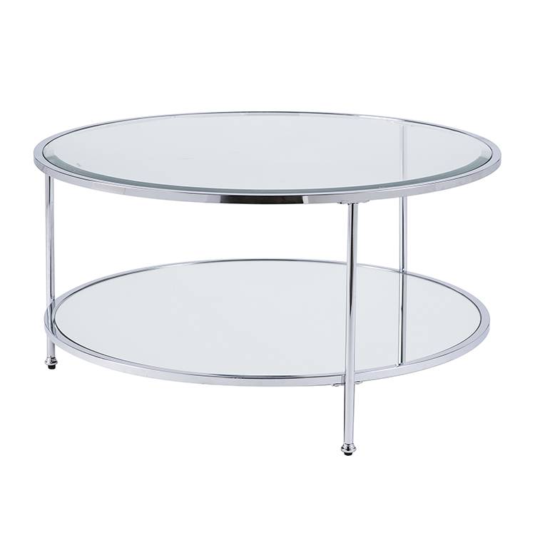 Homeroots 34" Chrome Glass And Metal Round Mirrored Coffee Table   402099