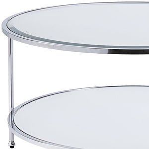 HomeRoots 34" Chrome Glass Round Mirrored Coffee Table - Sleek, Modern Design for Stylish Living Spaces 402099