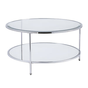 HomeRoots 34" Chrome Glass Round Mirrored Coffee Table - Sleek, Modern Design for Stylish Living Spaces 402099
