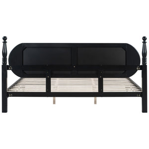 English Elm King Platform Bed Solid Wood Frame Navy Velvet Headboard Modern Bedroom Furniture N770PK379966C