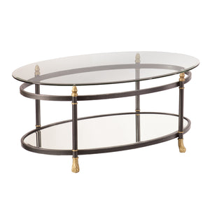 Homeroots 42" Gray Glass And Metal Oval Mirrored Coffee Table   402100