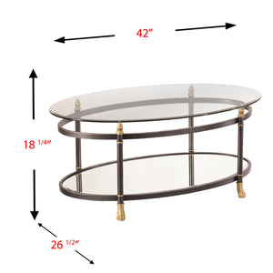 Homeroots 42" Gray Glass And Metal Oval Mirrored Coffee Table   402100