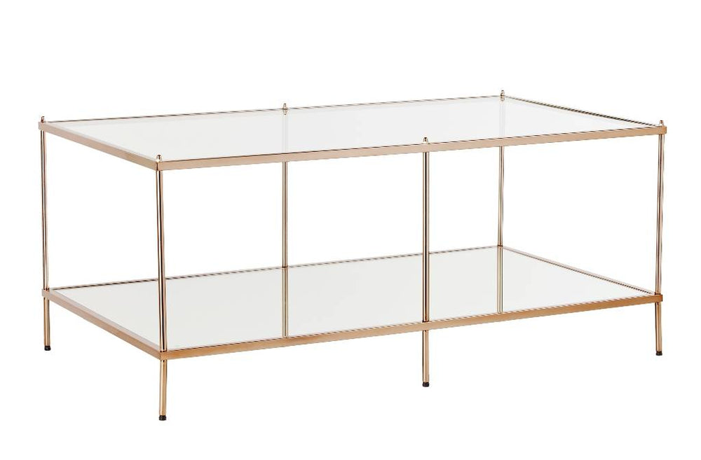 Homeroots 42" Clear And Gold Glass And Metal Coffee Table   402101