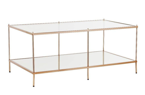 Homeroots 42" Clear And Gold Glass And Metal Coffee Table   402101