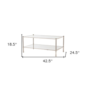 Homeroots 43" Silver Mirrored And Metal Rectangular Mirrored Coffee Table   402102