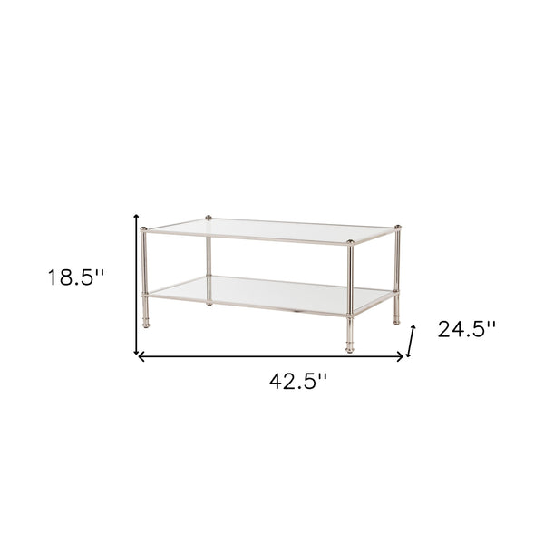 Homeroots 43" Silver Mirrored And Metal Rectangular Mirrored Coffee Table   402102