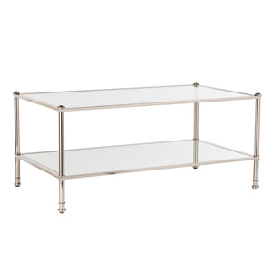 Homeroots 43" Silver Mirrored And Metal Rectangular Mirrored Coffee Table   402102