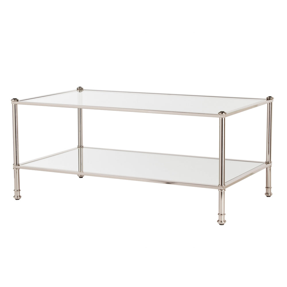 Homeroots 43" Silver Mirrored And Metal Rectangular Mirrored Coffee Table   402102