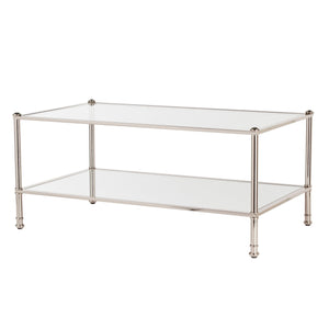 Homeroots 43" Silver Mirrored And Metal Rectangular Mirrored Coffee Table   402102