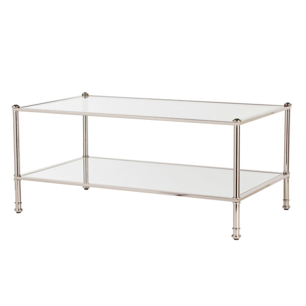 Homeroots 43" Silver Mirrored And Metal Rectangular Mirrored Coffee Table   402102