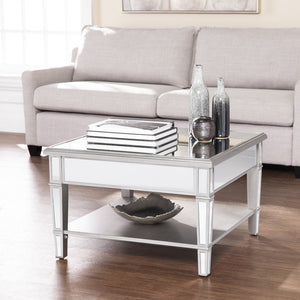 Homeroots 29" Silver Mirrored Square Coffee Table With Shelf   402105