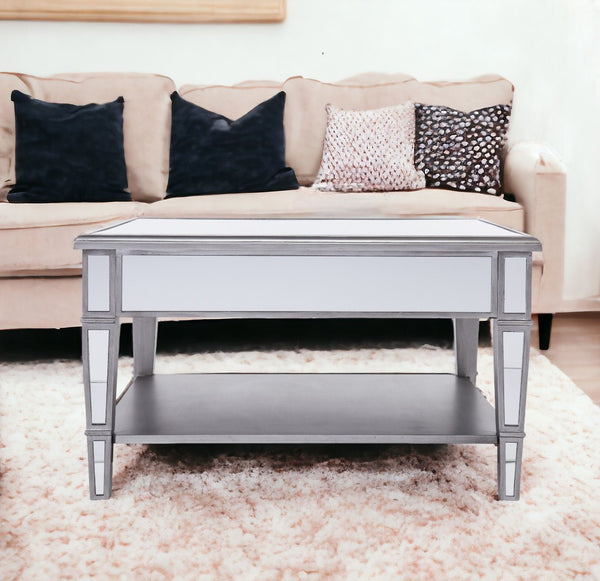 Homeroots 29" Silver Mirrored Square Coffee Table With Shelf   402105