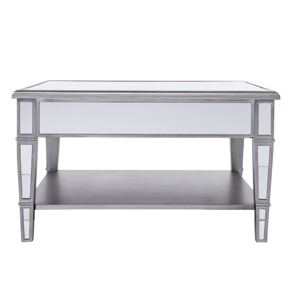 Homeroots 29" Silver Mirrored Square Coffee Table With Shelf   402105