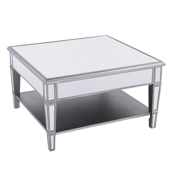 Homeroots 29" Silver Mirrored Square Coffee Table With Shelf   402105