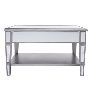 Homeroots 29" Silver Mirrored Square Coffee Table With Shelf   402105