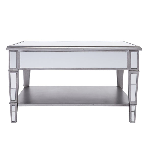 Homeroots 29" Silver Mirrored Square Coffee Table With Shelf   402105