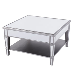 Homeroots 29" Silver Mirrored Square Coffee Table With Shelf   402105