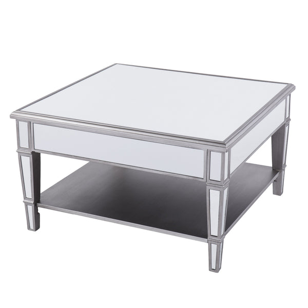 Homeroots 29" Silver Mirrored Square Coffee Table With Shelf   402105