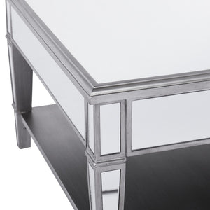 Homeroots 29" Silver Mirrored Square Coffee Table With Shelf   402105