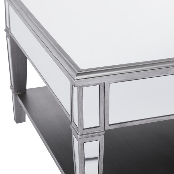 Homeroots 29" Silver Mirrored Square Coffee Table With Shelf   402105
