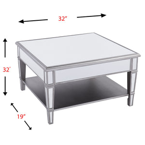 Homeroots 29" Silver Mirrored Square Coffee Table With Shelf   402105