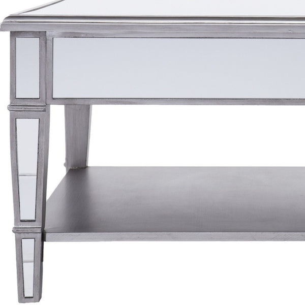 HomeRoots 29" Silver Mirrored Square Coffee Table with Stylish Shelf - Modern Glam for Living Room & Office 402105