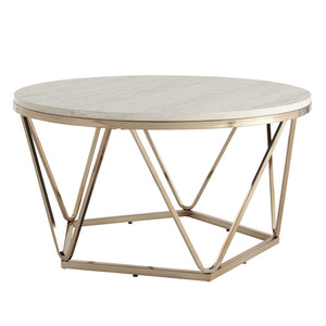 Homeroots 33" Champagne Solid Manufactured Wood And Metal Round Coffee Table   402109