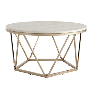 Homeroots 33" Champagne Solid Manufactured Wood And Metal Round Coffee Table   402109