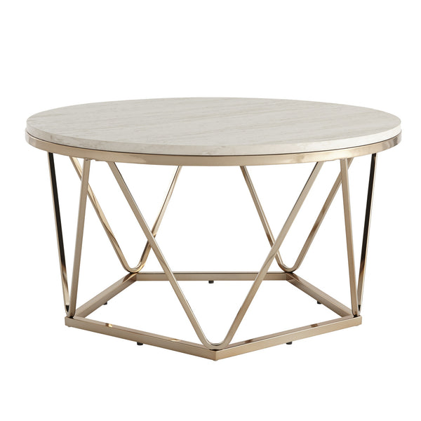 Homeroots 33" Champagne Solid Manufactured Wood And Metal Round Coffee Table   402109