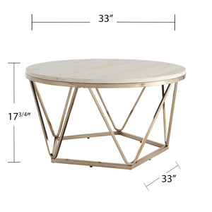 Homeroots 33" Champagne Solid Manufactured Wood And Metal Round Coffee Table   402109