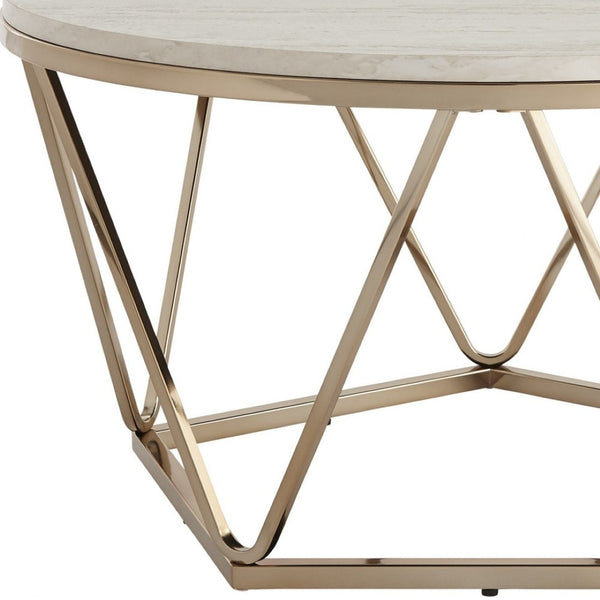 HomeRoots 33" Elegant Champagne Round Coffee Table with Stone Finish - Modern Design for Any Space 402109