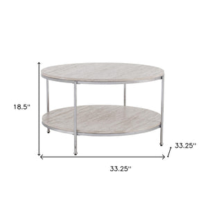 Homeroots 33" Chrome Faux Marble And Metal Round Coffee Table   402111