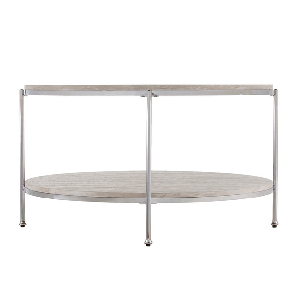 Homeroots 33" Chrome Faux Marble And Metal Round Coffee Table   402111